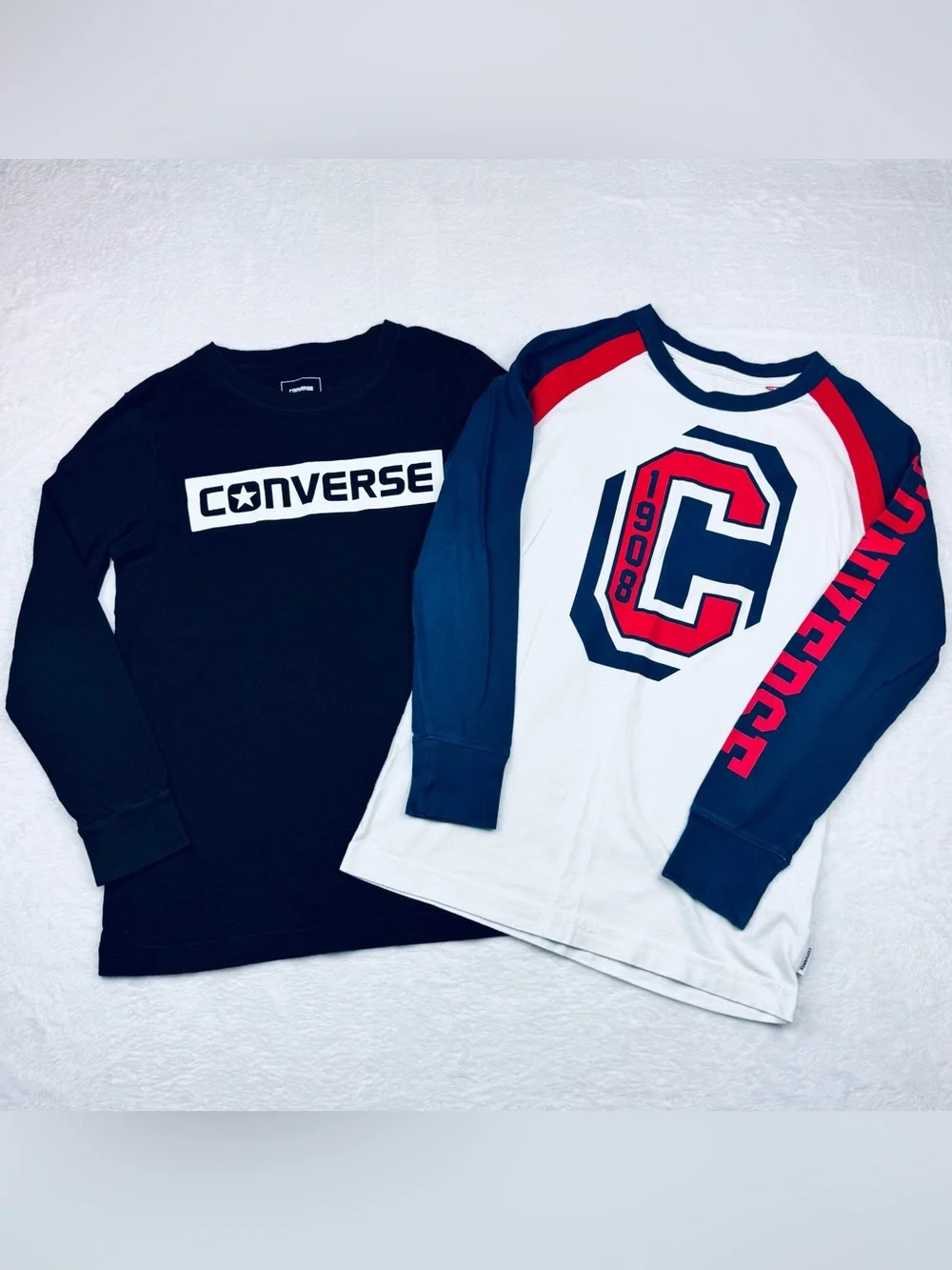 Converse lot of 2 long sleeve T-shirts. Size M. Black & White/ blue/ red.